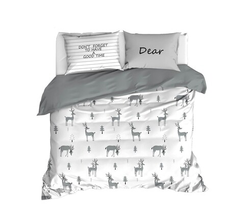 Lenjerie de pat dubla good time - white, enlora home, 3 piese, bumbac ranforce, alb