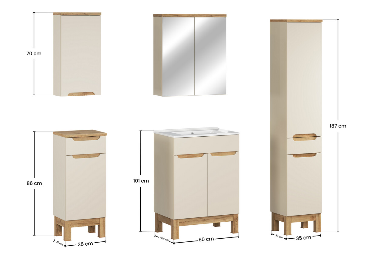 Set mobilier baie Bali Cashmere Lava 60 cm HC MC, dulapuri, oglinda si masca cu lavoar, Comad, MDF/PAL, casmir - view 2