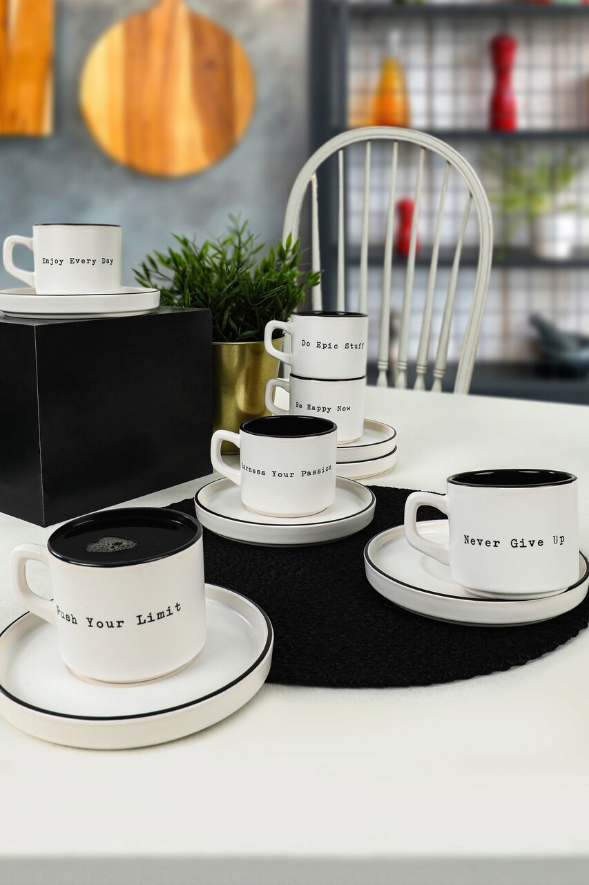 Set pentru ceai, Keramika, 275KRM1870, Ceramica , Nu absoarbe apa, Alb/Negru - 2 | YEO