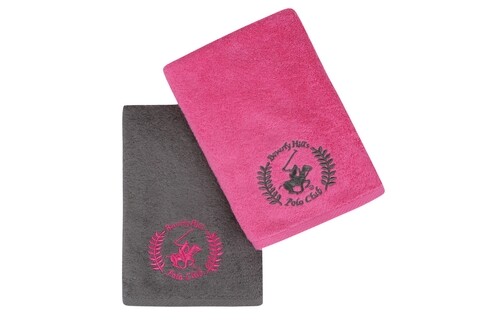 Set 2 prosoape de maini, Beverly Hills Polo Club, 402, 50×90 cm, 100% bumbac, gri/fucsia Beverly Hills Polo Club