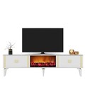 Comoda TV, Olivia, Doruk Fireplace, 150x44.6x29.6 cm, PAL , Alb/Auriu