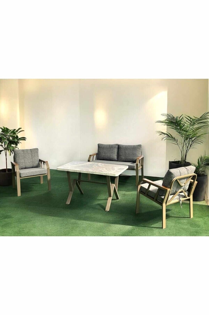 Set mobilier de gradina Hanah Home Nergiz 2+1+1 Metal Miere / Gri