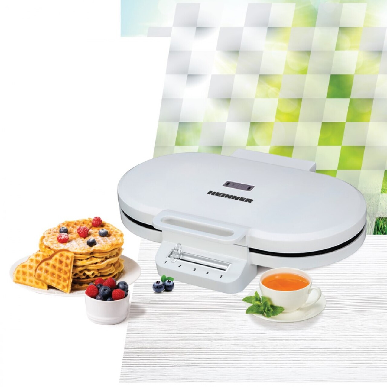 Aparat pentru gofre Heinner, 1400W, 15.5 cm, alb