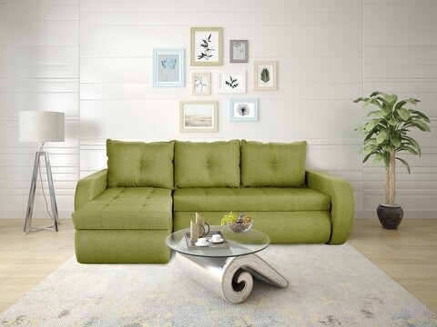 Poza Coltar extensibil reversibil Siena Lux Lime 243x141x81 cm cu lada de depozitare