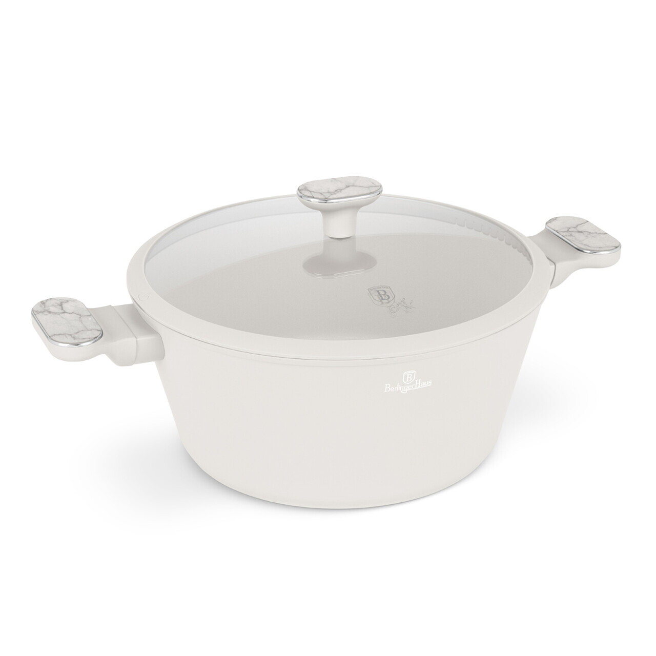 Oala cu capac Berlinger Haus, Sahara Marble, 28 cm, 6.3 L, aluminiu forjat, crem mat/marmura - imagine 3