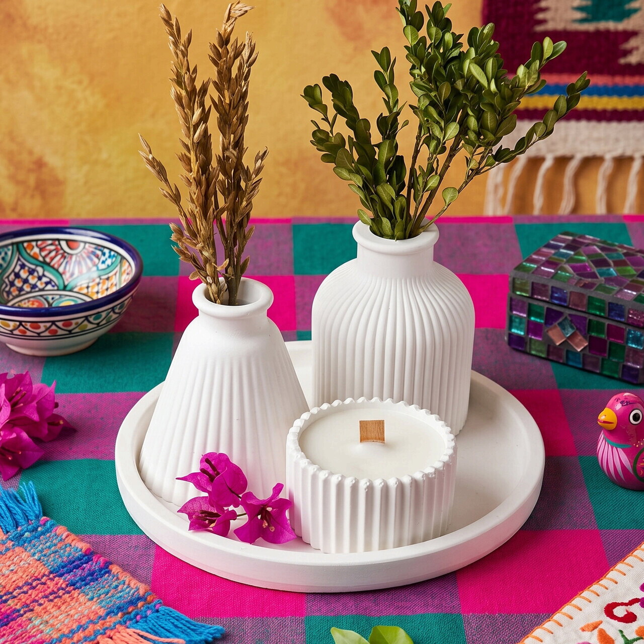 Set de lumanari, Ers1281 HC, BETON, Alb — imaginea 2