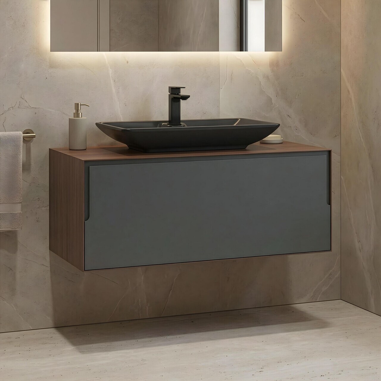 Dulap de baie cu chiuvetă, Hanah Home, Craft 100, Nuc / Antracit — imaginea 2