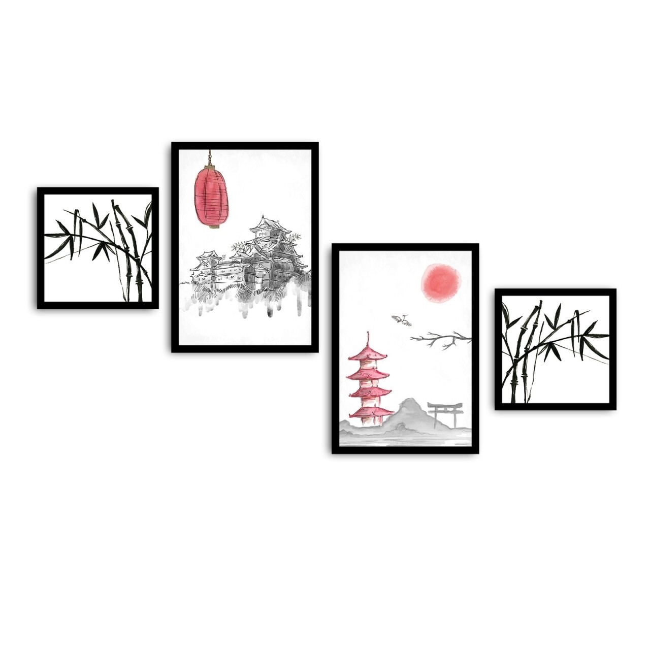 Set 4 Tablouri Decorative, Alpha Wall, Rising Sun, 30x30/35x50 Cm