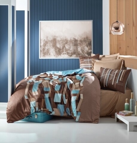Lenjerie de pat dubla, 6 piese, 240x260 cm, 100% bumbac satinat, Cotton Box, Martino