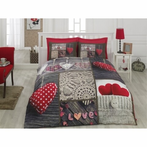 Poza Lenjerie de pat dubla Nina Red, 4 piese, 240 x 260 cm, 100% bumbac ranforce, multicolora