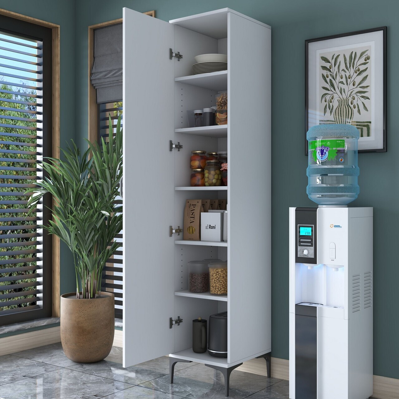 Dulap multifunctional, Hanah Home, JE252, 40x204.2x45 cm, PAL melaminat, Alb - view 2