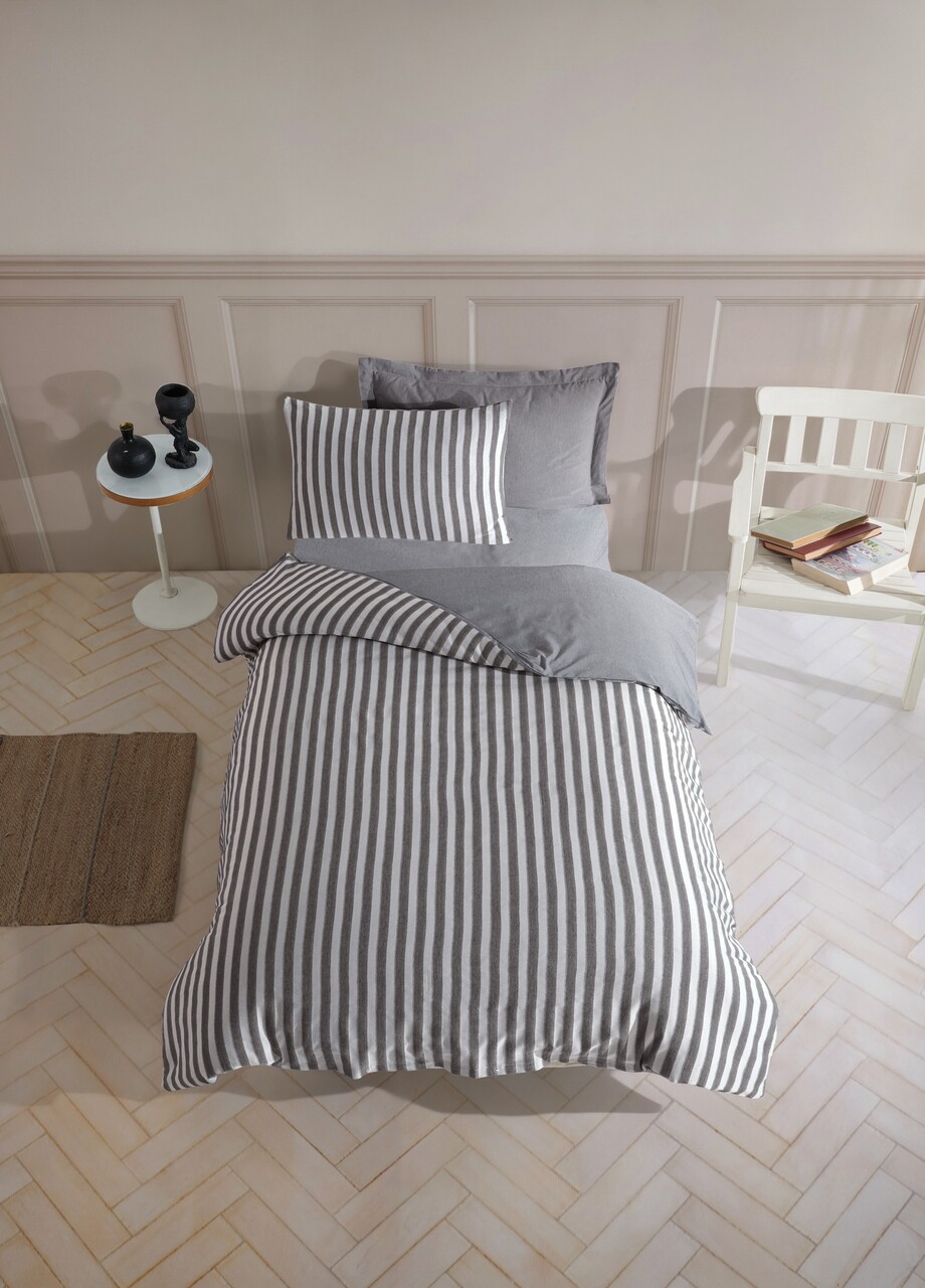 Lenjerie de pat pentru o persoana, Road Potlu - Black, EnLora Home, 70% bumbac/30% poliester