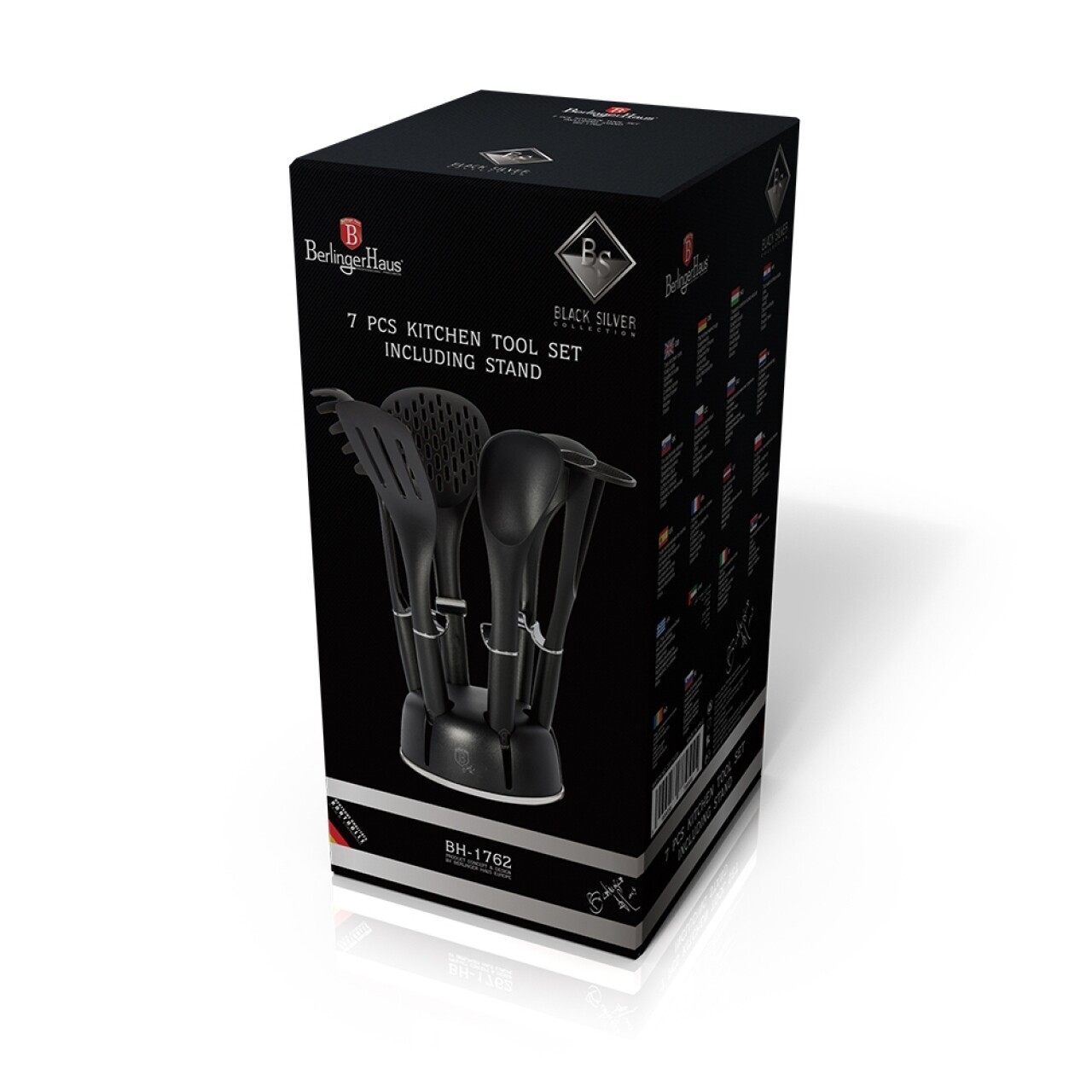 Set 7 ustensile de bucatarie cu suport Black Royal, Berlinger Haus, plastic, negru/maro