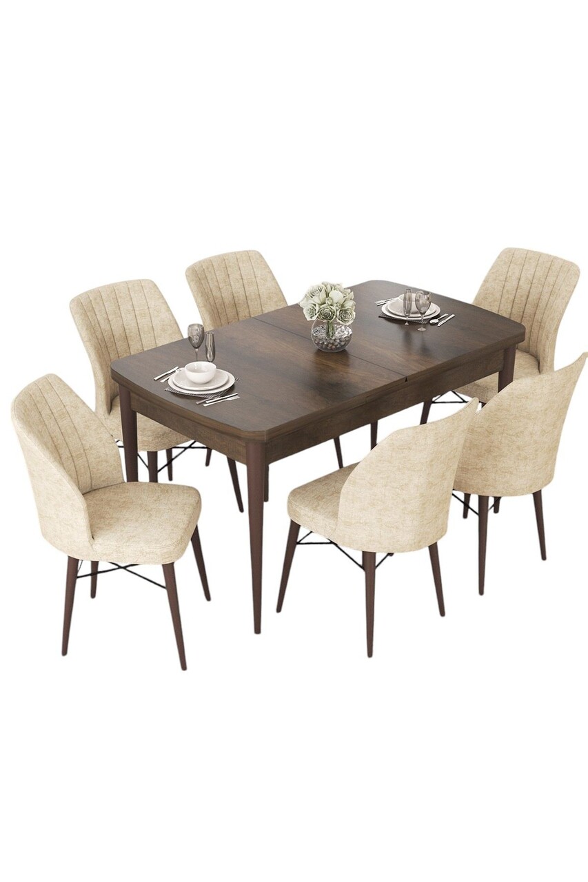 Set masa extensibila si scaune, Hanah Home, Nef, Baroc / Crem - view 2
