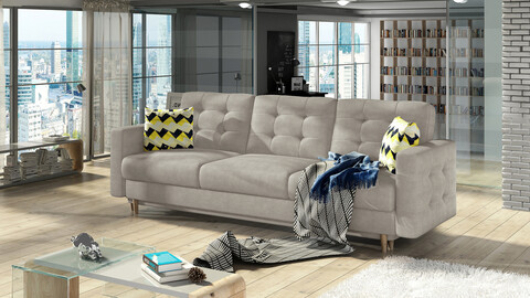 Canapea extensibila 3 locuri ELTAP, Ask10, Asgard, 233x92x93 cm, lemn/poliester, bej inchis