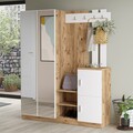 Dulap cu pantofar, cuier si oglinda DD8-AW, Locelso, 147.2x37.5x179.7 cm, PAL, natural/alb