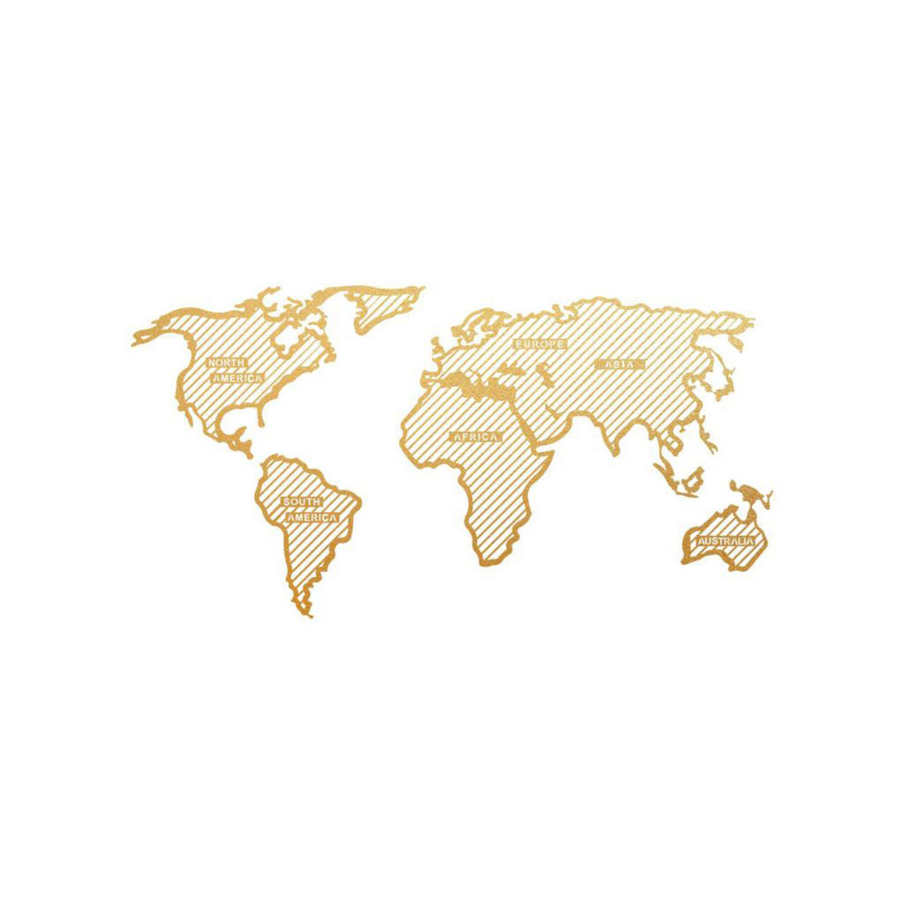 Decoratiune de perete, World Map In The Stripes, Metal, Dimensiune: 120 x 65 cm, Auriu - 1 | YEO