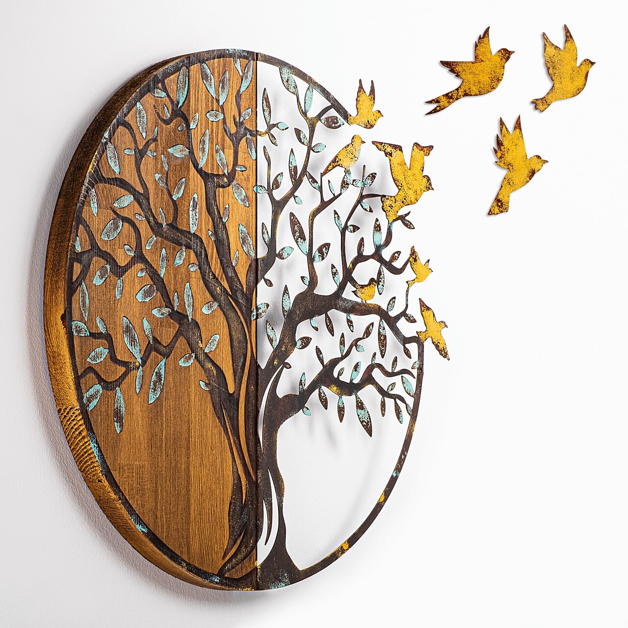 Decoratiune de perete, Tree And Birds, Lățime: 92 cm Înălțime: 71 cm Adâncime: 3 cm, Multicolor - view 6