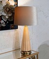 Lampa de masa Perly -H, Mauro Ferretti,  1 x E27, 40W, 36.5x68.5 cm, sticla/fier/textil, perla/auriu