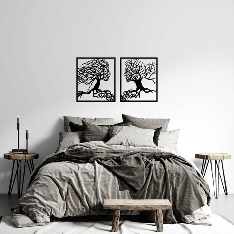 Decoratiune de perete, tree man and woman, metal, 50 x 58 cm, 2 piese, negru