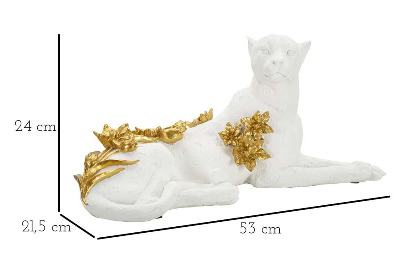 Figurina /sculptura decorativa  Leopard, Mauro Ferretti, 53x21.5x24 cm, polirasina, alb/auriu - 1 | YEO