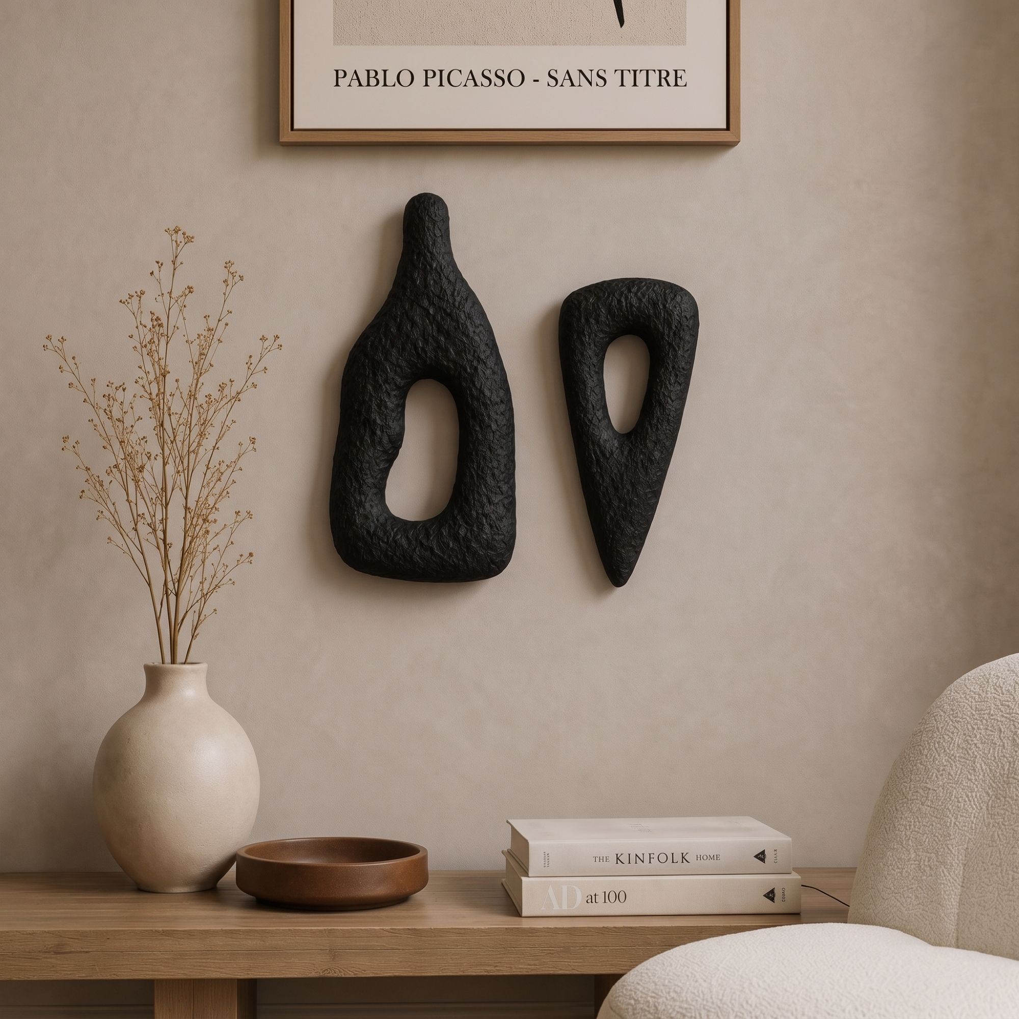 Set de accesorii decorative pentru perete, Myk3086, BETON CARBON, Dimensiune: 18 x 40 cm (2 bucăți), Negru