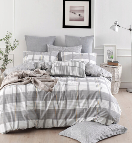 Lenjerie de pat dubla 3 piese, myhome - white, grey, acasă enlora, bumbac ranforce