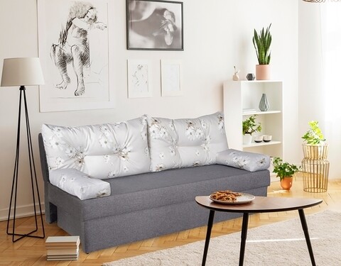 Canapea extensibila Alfi Grey 192x80x77 cm cu lada de depozitare, Daisies Flower Bedora