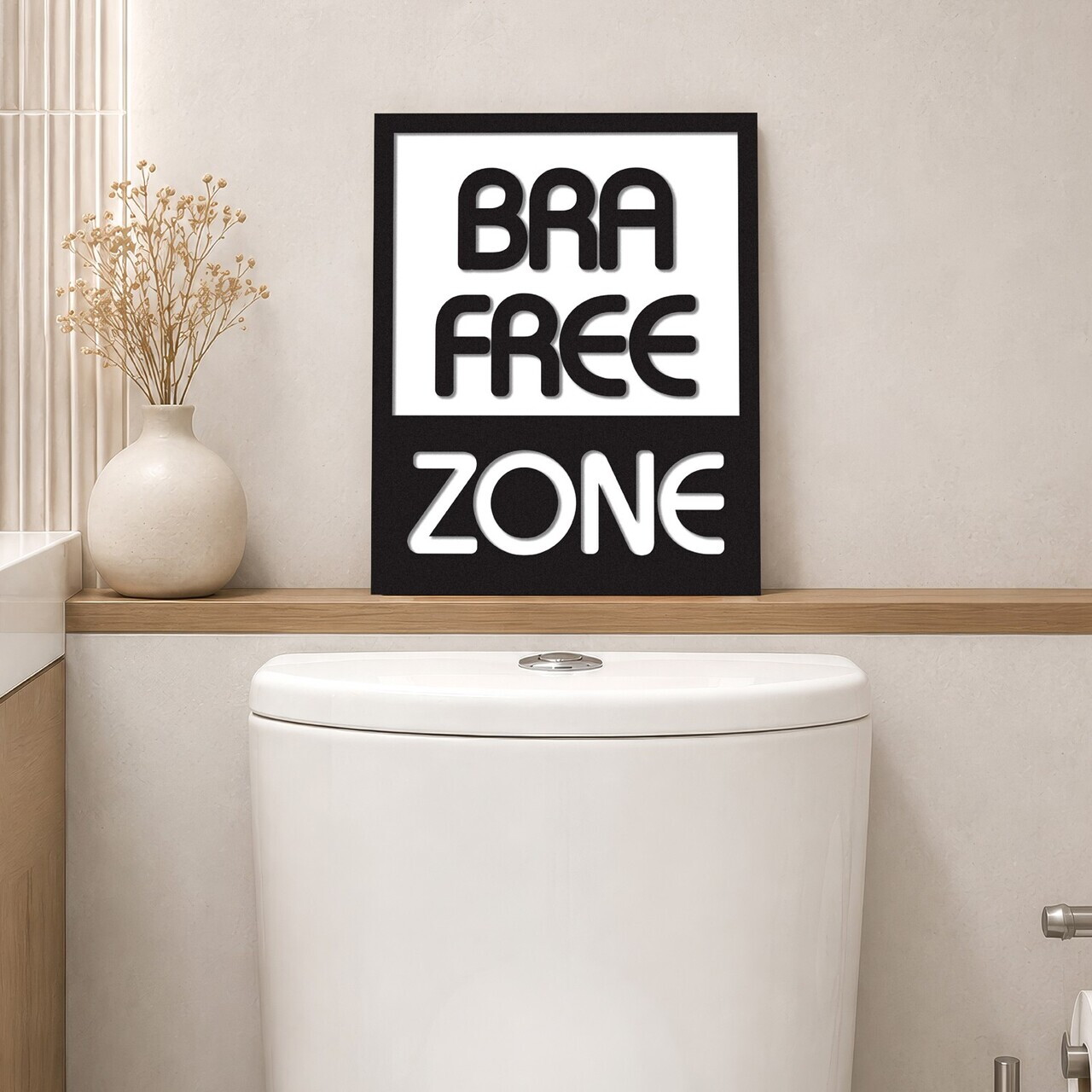 Tablou decorativ, Bra Free Zone, Dimensiune: 20 x 25 cm, Alb/Negru