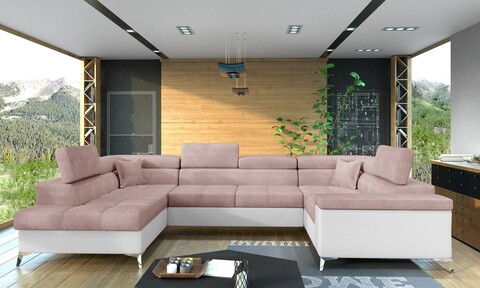 Coltar extensibil stanga 6 locuri ELTAP, Th-26, Thiago, 342x208x88 cm, lemn/poliester, roz deschis/alb
