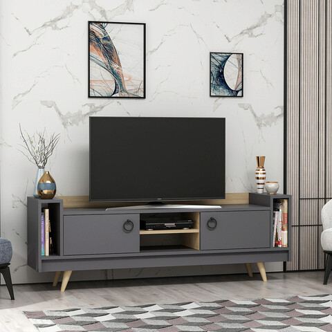 Comoda TV, Colman, Tyler, 160×35.6×54.4 cm, Stejar / Antracit Colman