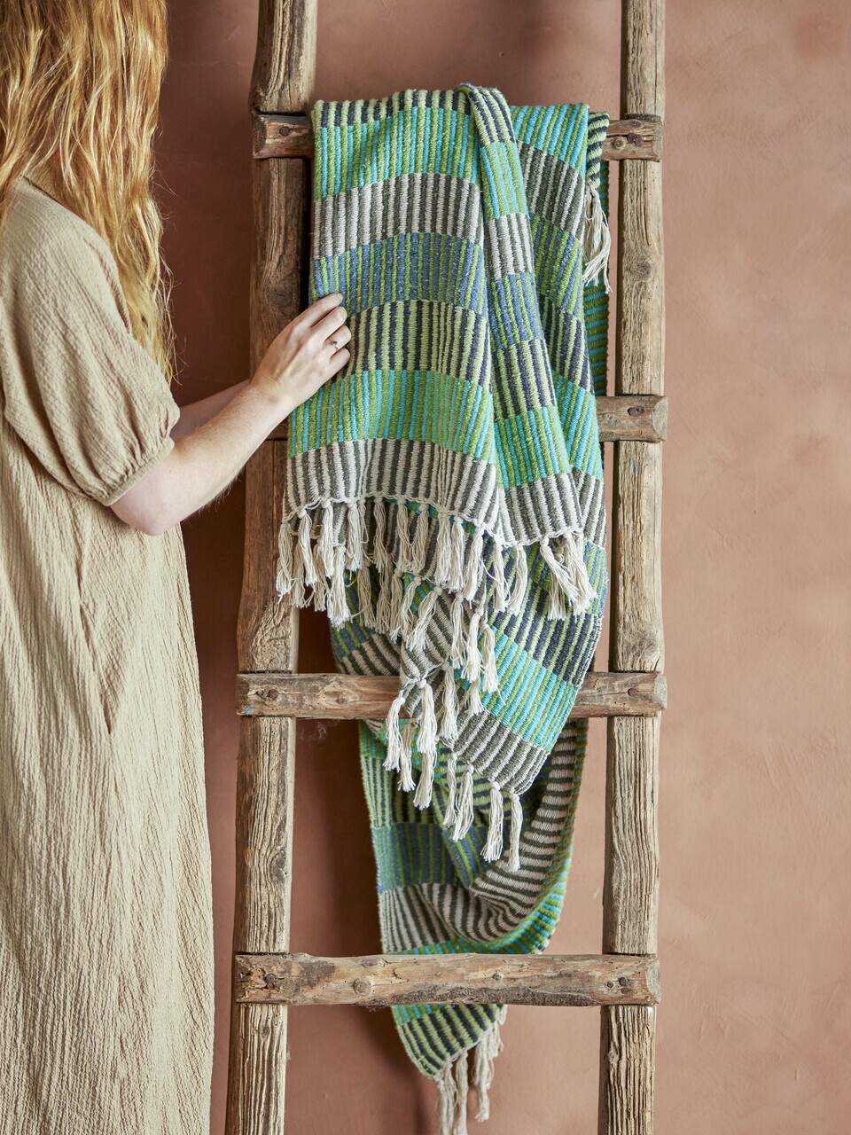 Pled, Bloomingville, Isnel Green, 130x160 cm, amestec bumbac, multicolor - imagine 2