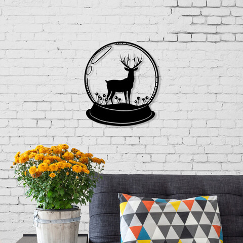 Decoratiune de perete, deer, metal, dimensiune: 45 x 40 cm, negru