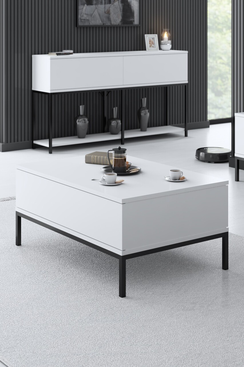 Masuta de cafea, Bexley, Lord, 90x40x60 cm, PAL, Alb/Negru