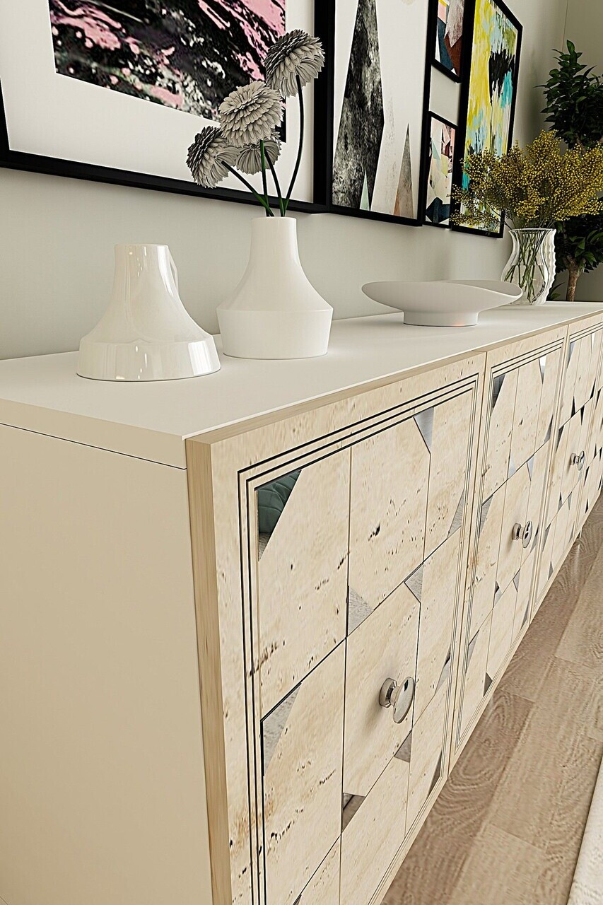 Consola, Hanah Home, Moka 180, 180x75x32 cm, White / Travertine / Silver — imaginea 3