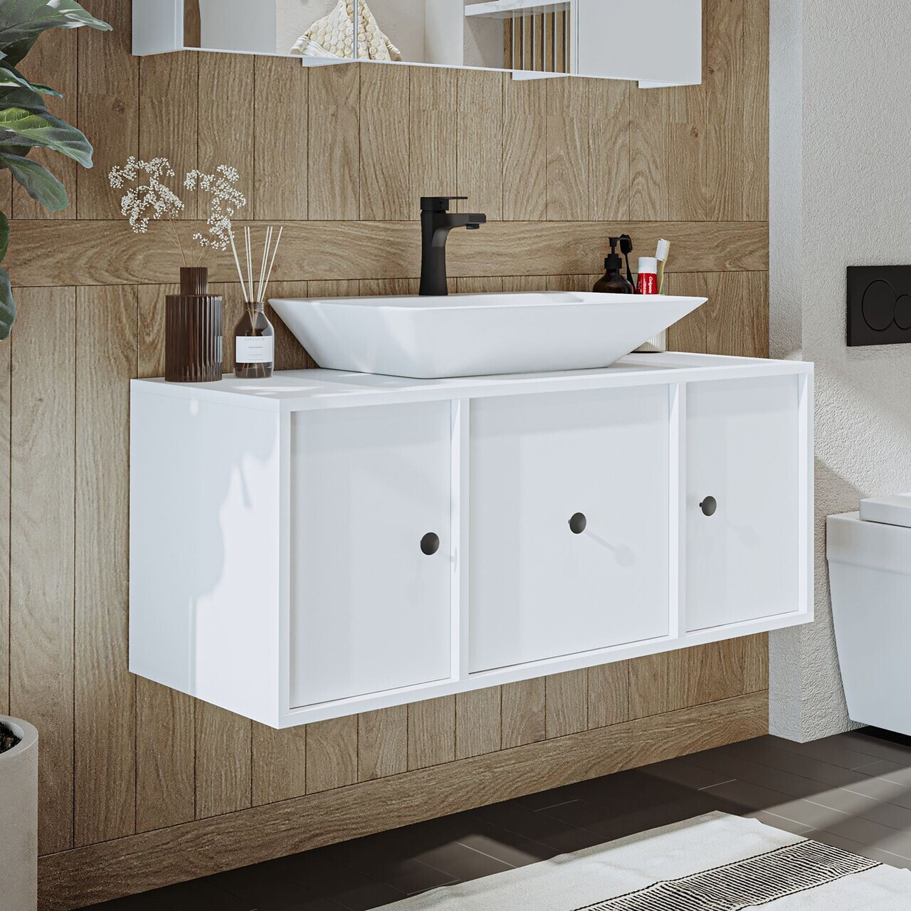 Dulap de baie cu chiuvetă, Hanah Home, 2538, MDF, Alb — imaginea 2