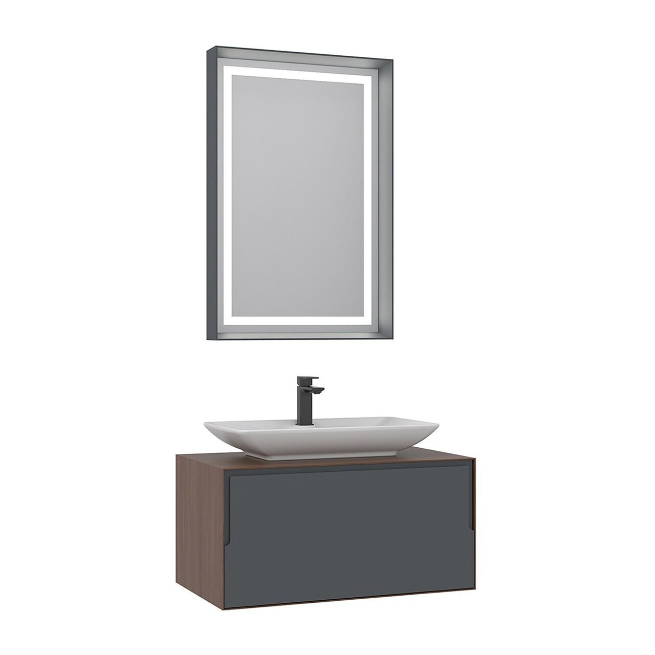 Set Dulap de Baie cu Chiuvetă și Oglindă (2 Piese), Hanah Home, Craft 80, Nuc / Antracit / Alb — imaginea 5