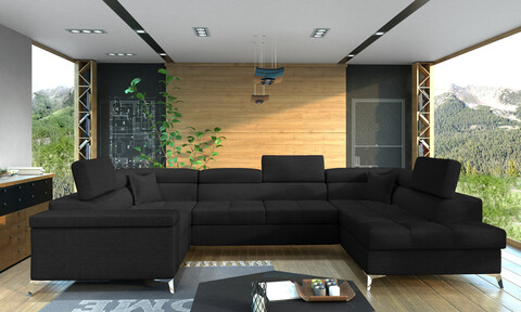 Coltar extensibil dreapta 6 locuri ELTAP, Th-08, Thiago, 342x208x88 cm, lemn/poliester, negru