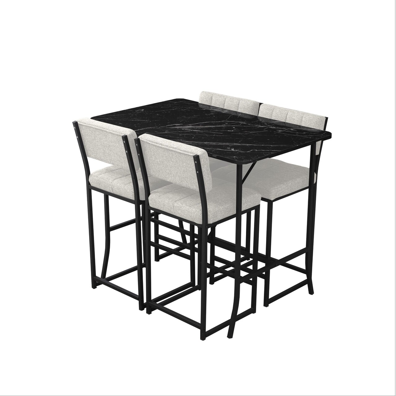 Set masa si 4 scaune de bar, Hanah Home, Retro, Crem/Negru - imagine 4
