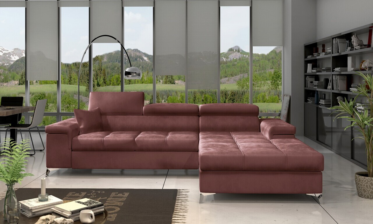 Coltar extensibil dreapta 4 locuri ELTAP, Ric-58, Ricardo, 281x205x88 cm, lemn/poliester, roz inchis - view 2