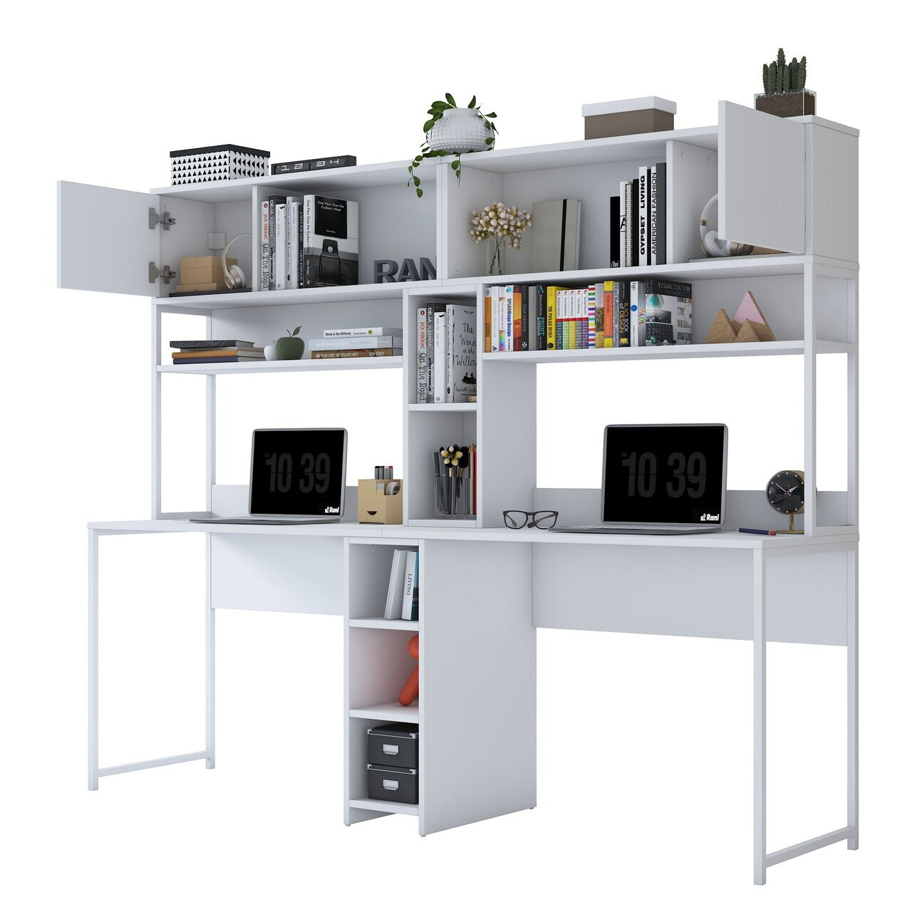 Birou, Hanah Home, HA129, 210x170.5x50 cm, PAL melaminat, Alb - view 7