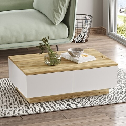 Masuta de cafea LV17-WK, Yardley, 90x60x31.6 cm, natural/alb 90x60x31.6