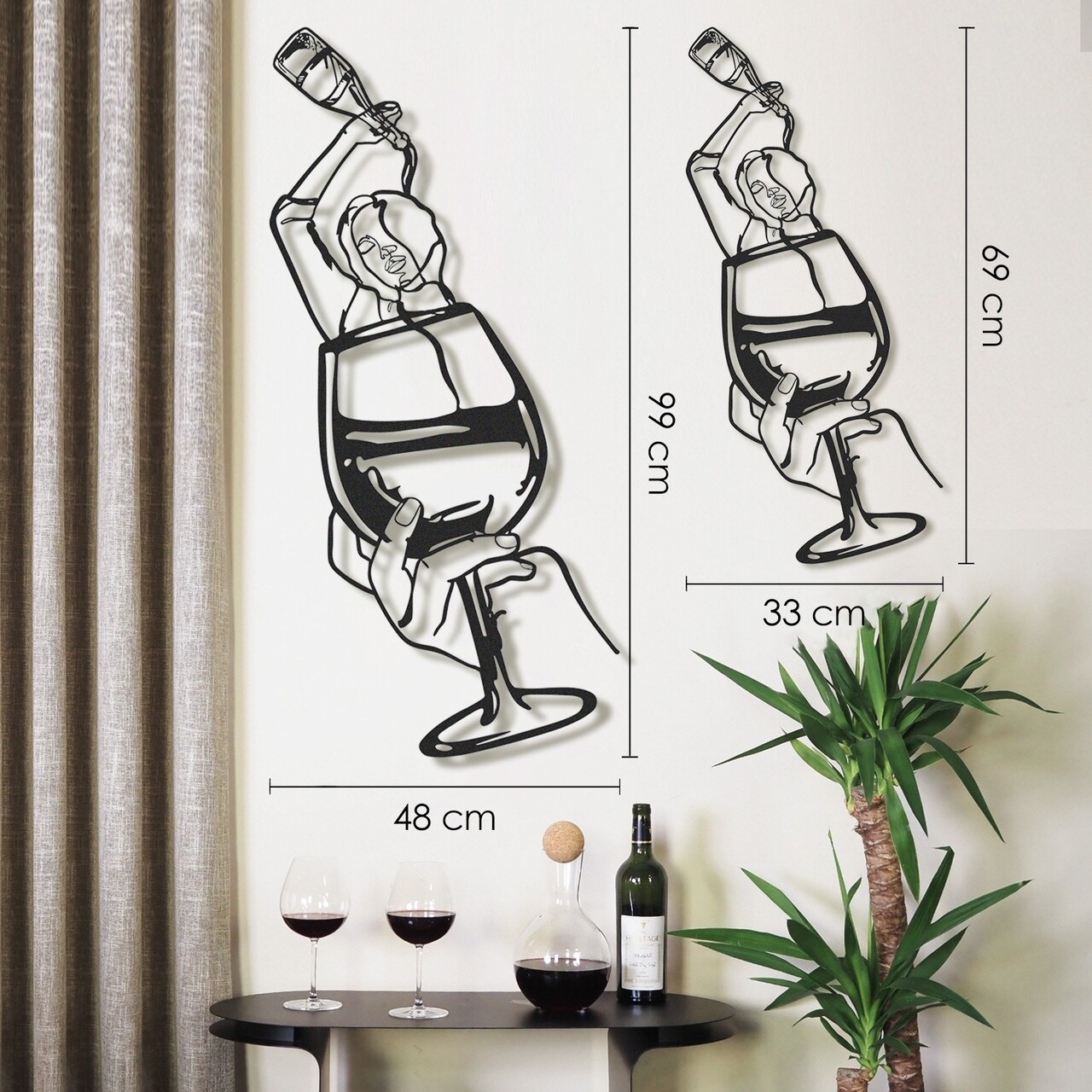 Decoratiune de perete, Glass of Wine Girl Line Art- APT749 L, Dimensiuni: 48 x 99 cm, Negru - view 6