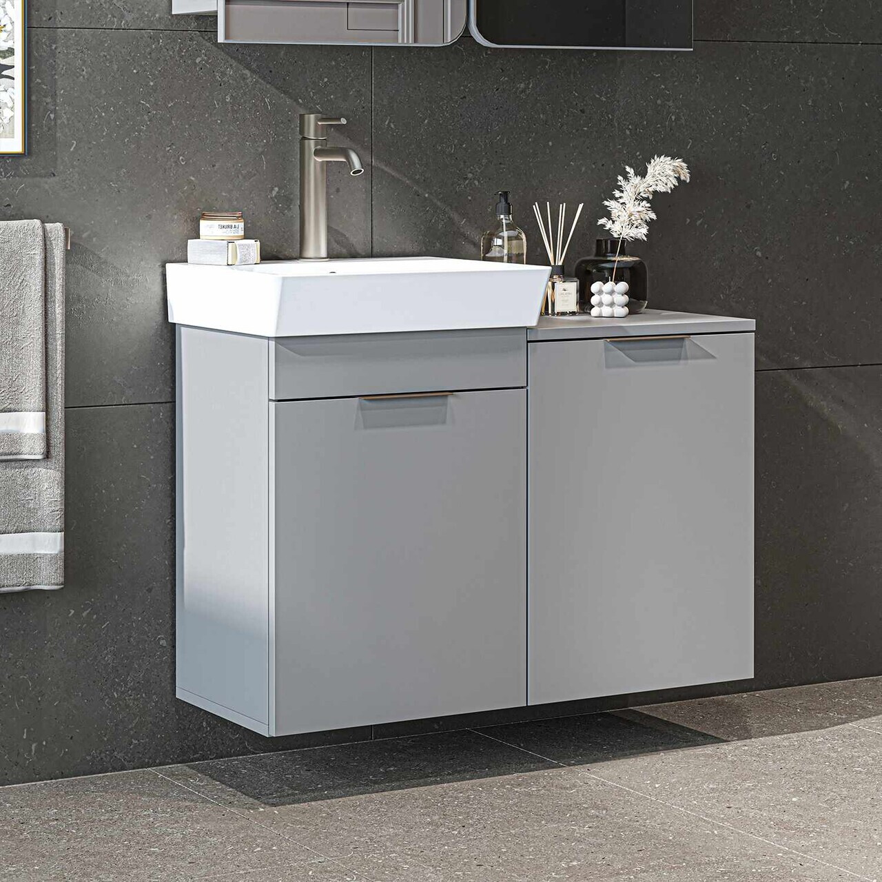 Dulap de baie cu chiuvetă, Hanah Home, Dubai Sepetli, 92.2x69.5x38.6 cm, PAL, Gri deschis — imaginea 2