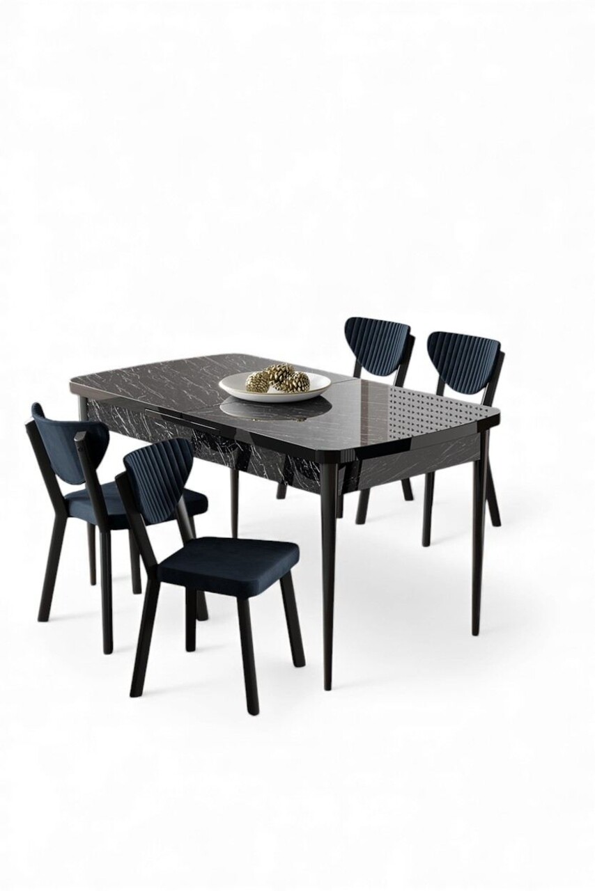 Set masa extensibila si scaune, Hanah Home, Exve, Marmură neagră / Antracit - view 2