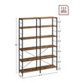 Biblioteca cu 6 rafturi, Vasagle, Industrial, 120x30x172.5 cm. PAL/otel, maro