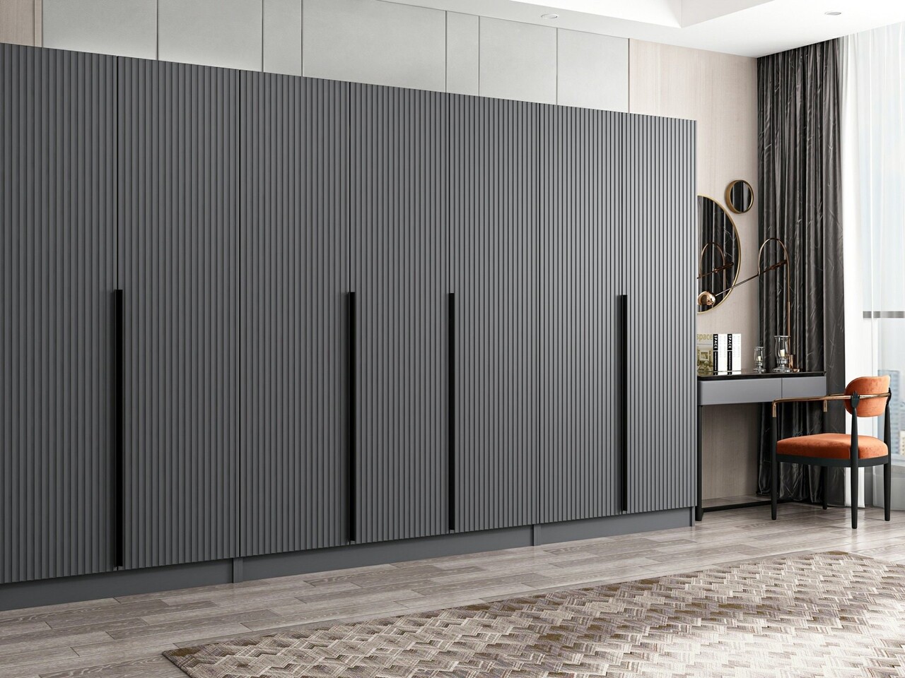 Dulap pentru haine, Minerva, Kale Plus, 315x210x52 cm, PAL, Antracit - 1 | YEO