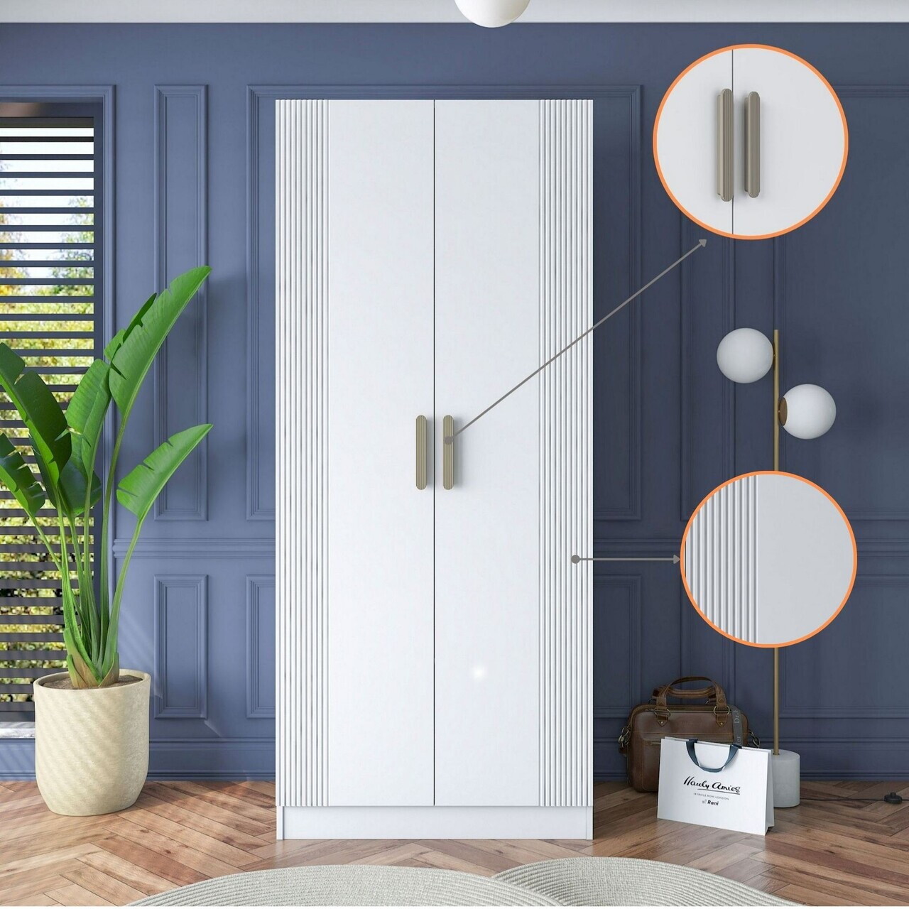 Dulap pentru haine, Hanah Home, BA181, 90x210x57.5 cm, PAL melaminat, Alb - view 3