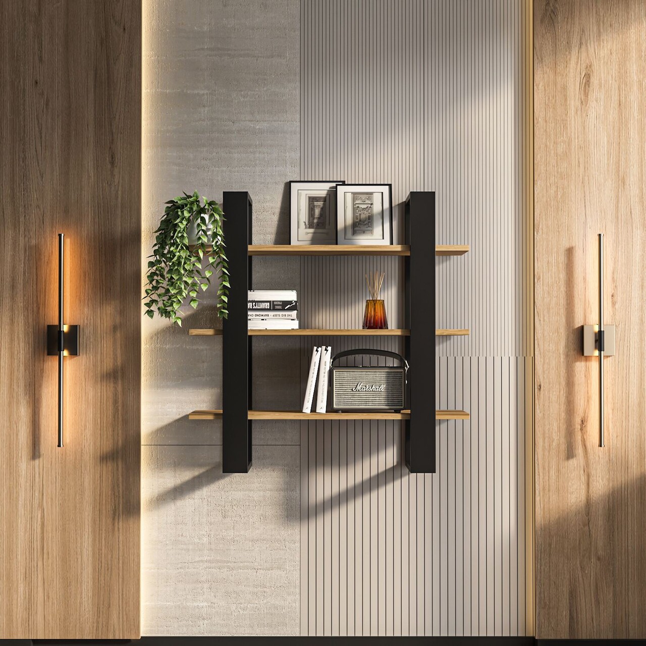 Raft de perete, Zena Home, Suno, Stejar negru / Oud
