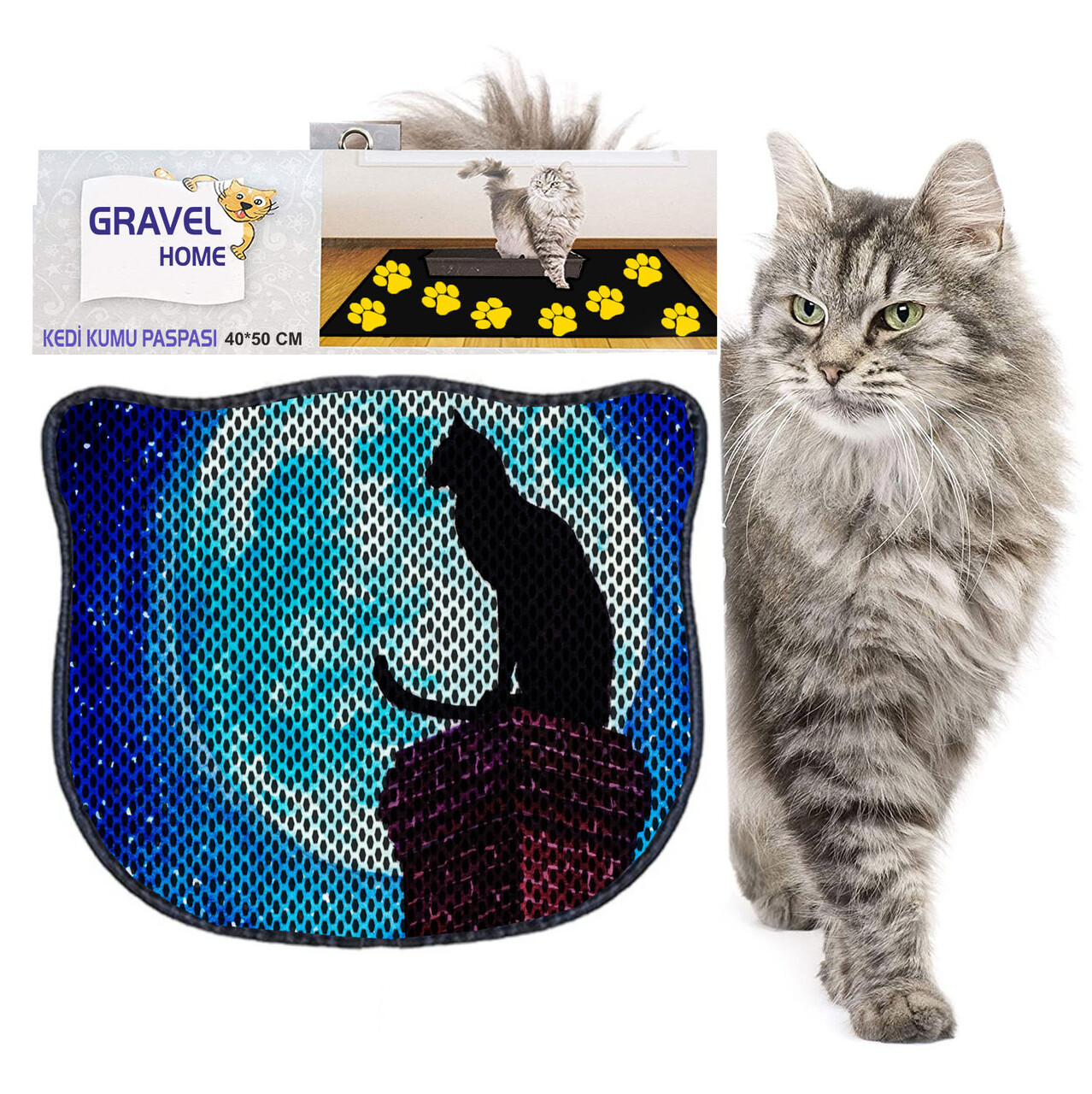 Covoras litiera pentru colectarea granulelor de nisip, Paws &amp; Whiskers, Kdkafa0131, 50% PVC/50% poliester, Multicolor - view 2